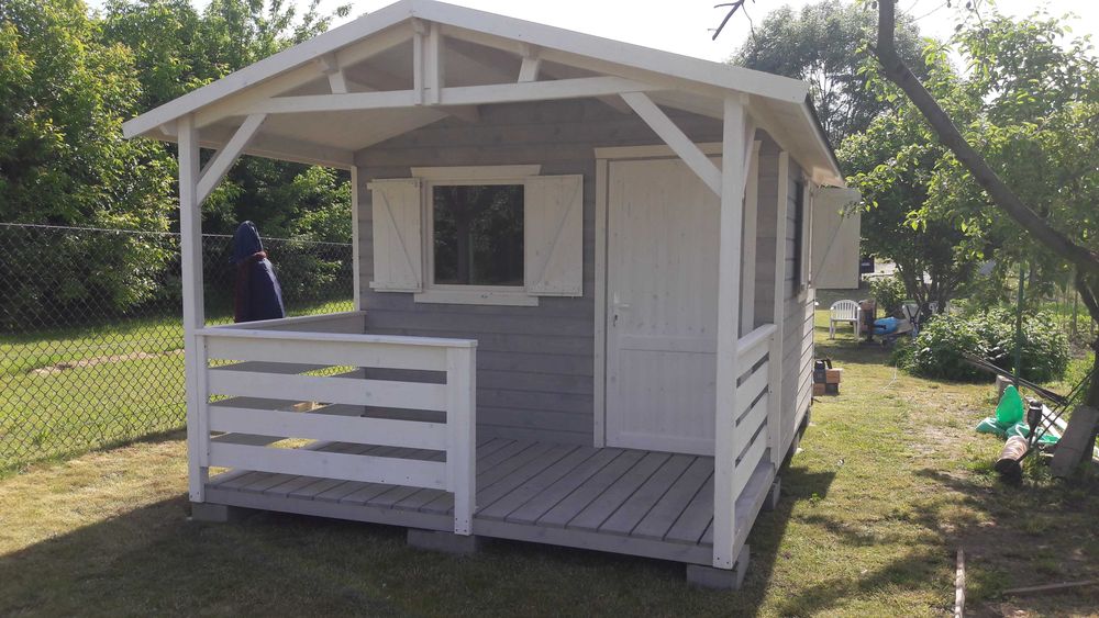 Domek drewniany, ogrodowy, z tarasem,  na działkę ROD, 3x4m z montażem