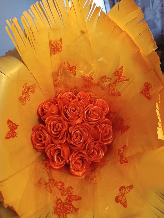 Букет квітів із атласної стрічки