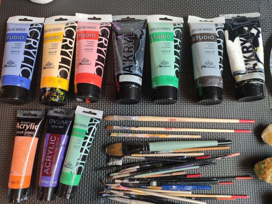 Zestaw do malowania- dla początkującego malarza. Płótno, farby, pędzle