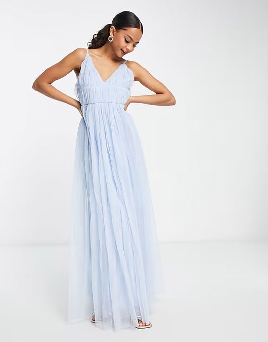 Beauut 38 M Sukienka Tiulowa Bridesmaid Maxi Light Blue J27807