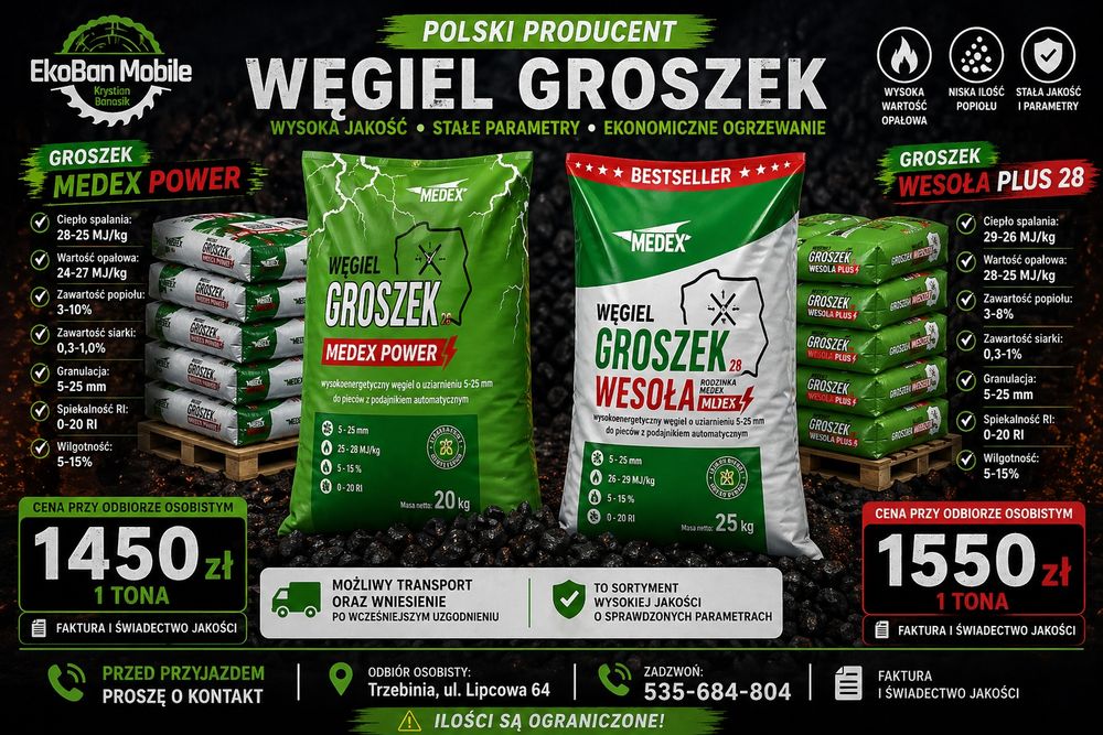 Wegiel groszek  medex wesoła plus   wegiel Orzech workowany Trzebinia