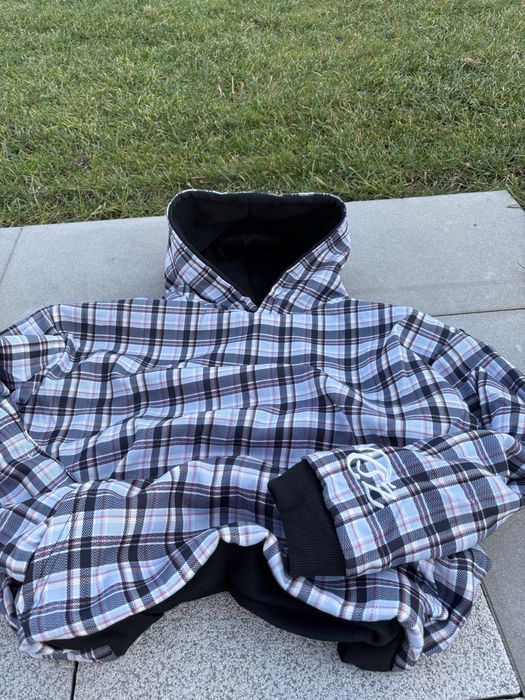 Dwustronna bluza z kapturem w kratę vintage boxy fit