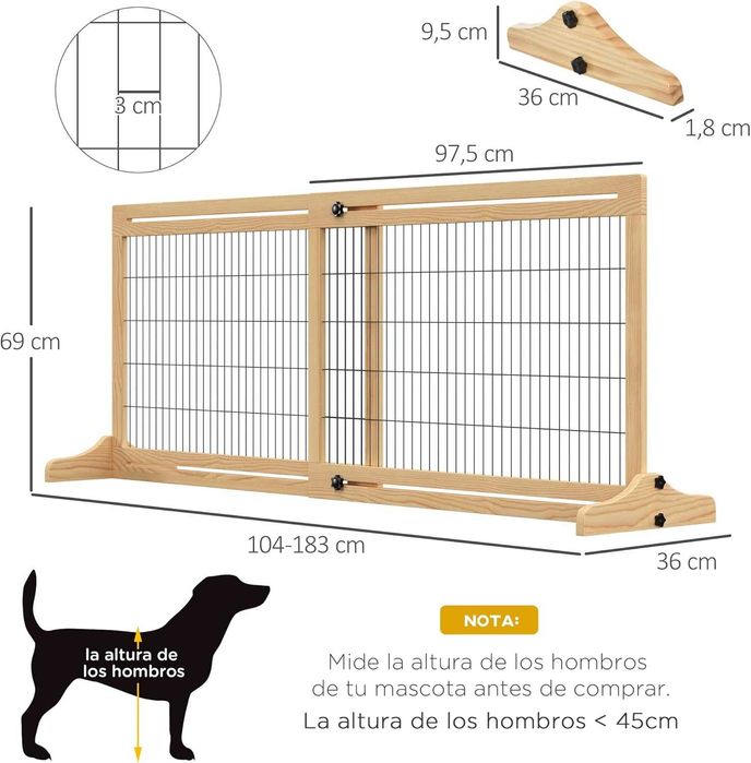 ENVIO GRÁTIS - Barreira Madeira extensível 104-183x36x69cm, cerca