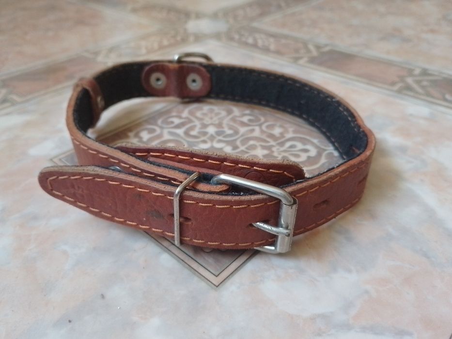 Ошейник Collar кожаный (ширина 25 мм, длина 38-50 см). Коричневый.