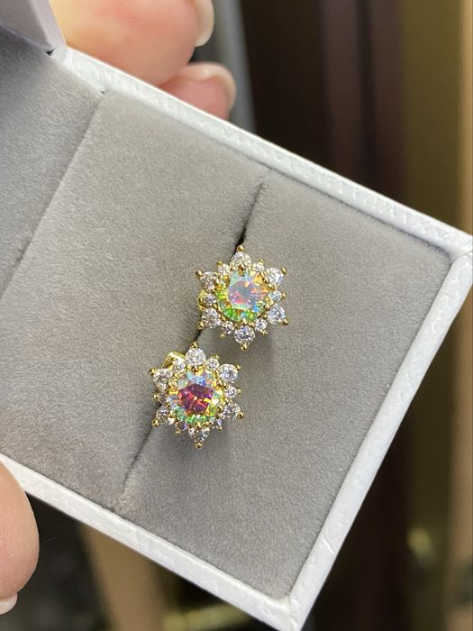 Срібні сережки з діамантами муасанітами колір веселка 0.5 ct*2. Сертифікат
