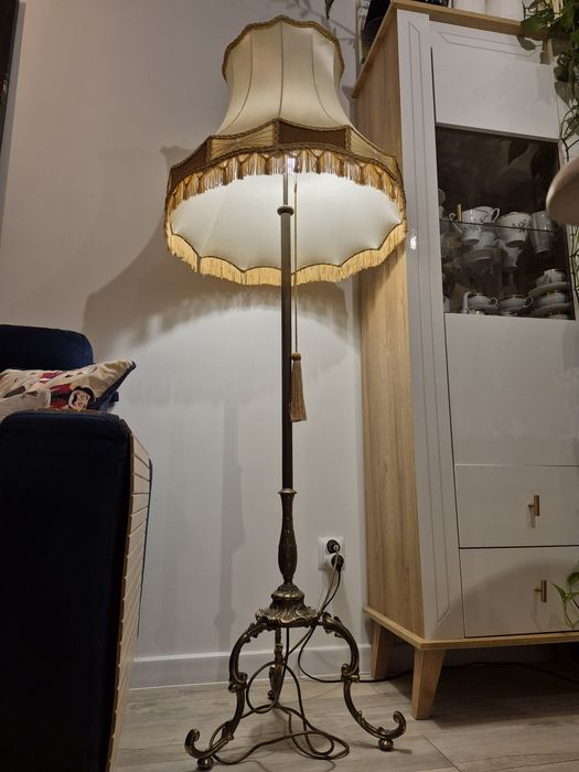 Antyki antyk antyczna mosiężna lampa stojąca przepiękna