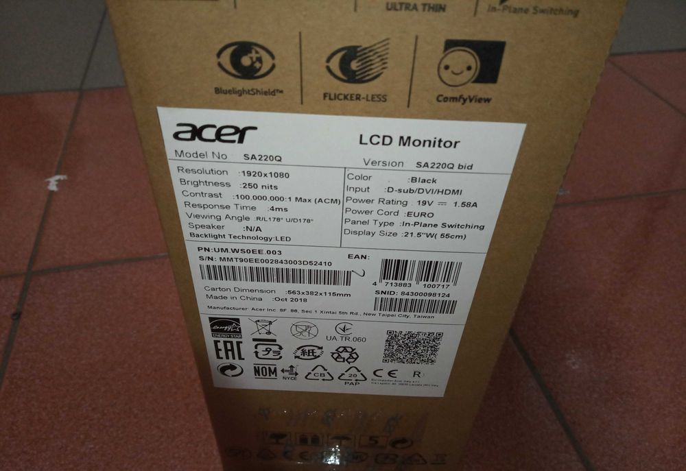 Монітор 22" Acer SA220Q 1920x1080 (FullHD) DVI/HDMI/VGA