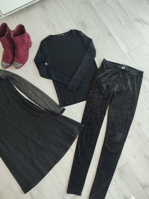Стильний набір одягу S/M + ботінки 37-38 Zara, H&M Плаття, штани, кофта, черевики