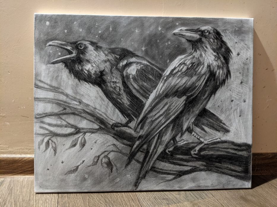 Создаю картины, графика, уголь на холсте.