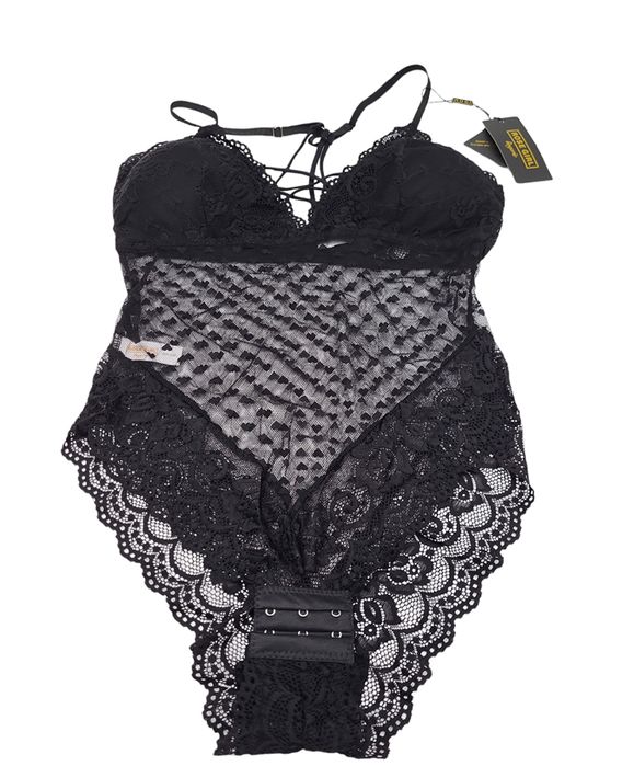 Body damskie koronka serduszka czarne S/M