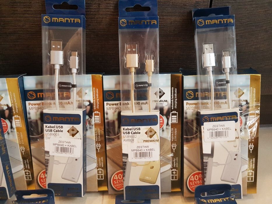 Powerbank MANTA MPB940 Carbon 4000 mAh + Kabel USB9003 Diamond