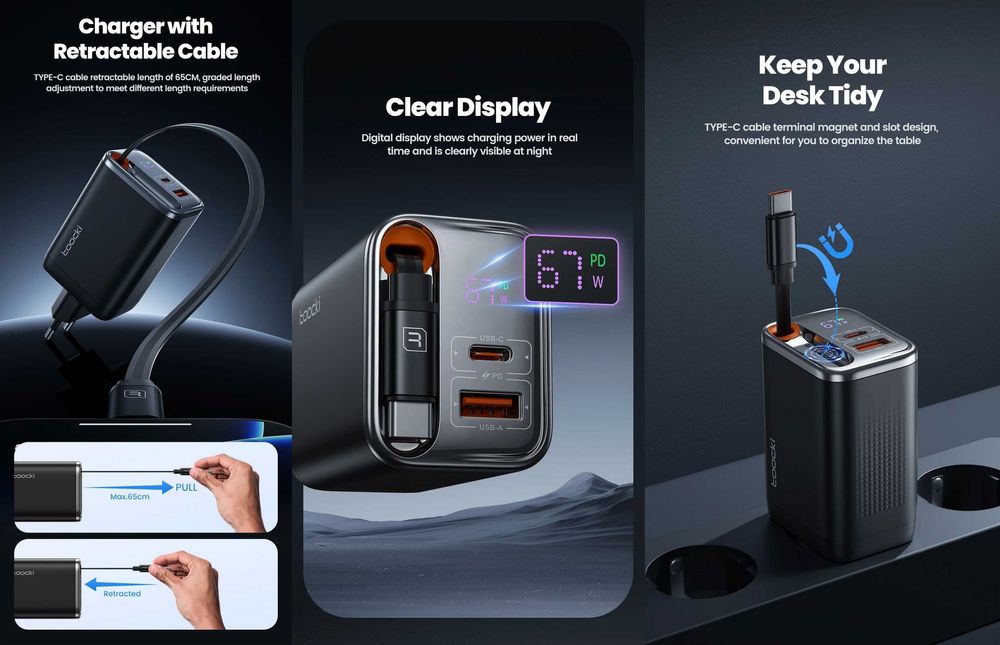 Зарядні пристрої TOOCKI 67W GaN Quick Charger (TCT67-22 / TCT67-34B)
