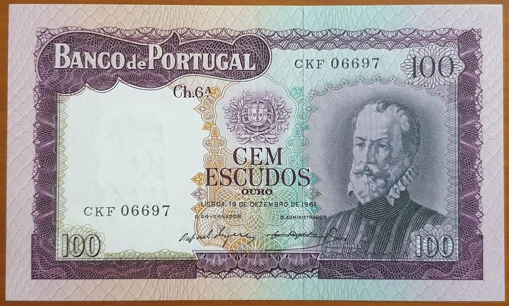 2 notas 100 escudos Pedro Nunes 1961