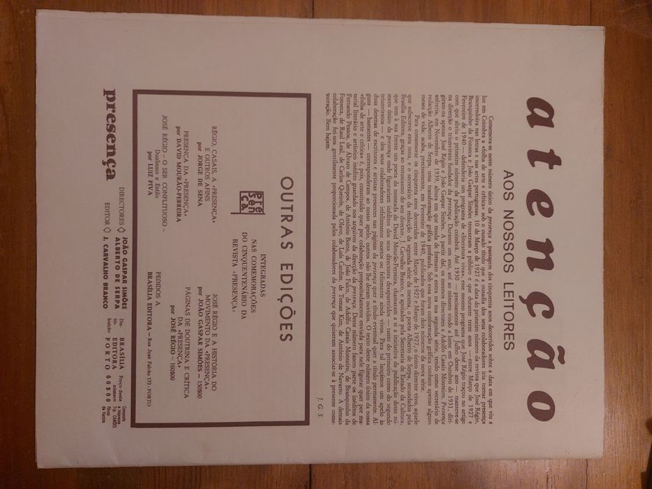 Revista Presença folha de arte e crítica