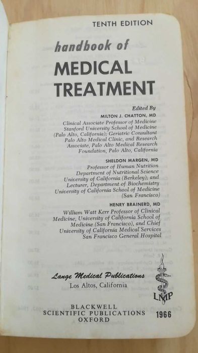 Hand Book of Medical Treatment 1966