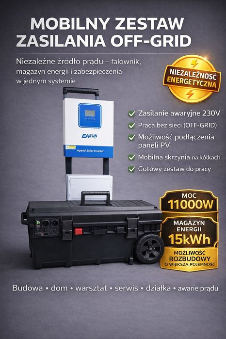 Mobilny zestaw zasilania OFF GRID 11kW 15kWh falownik magazyn energii