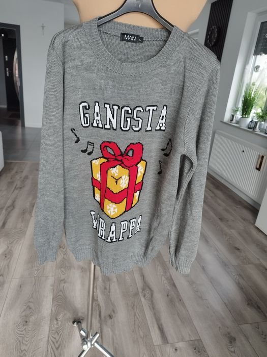R.L szary męski sweter prezent gangsta wrappa