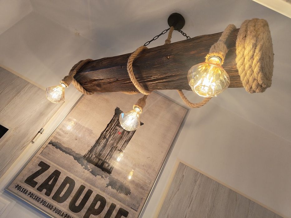 Lampa sznur jutowy 3xe27 belka rustykalna loft handmade klosze