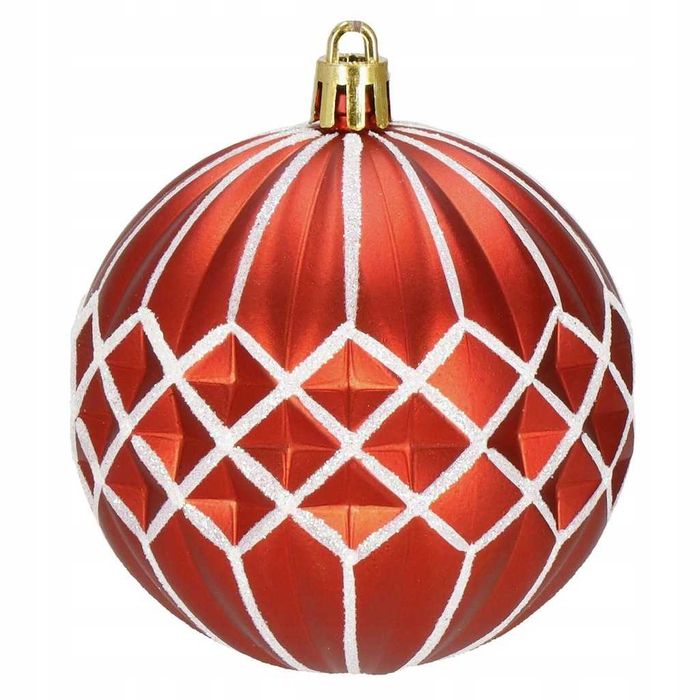 BOMBKI na Choinkę Czerwone Odcienie GOLD 30szt ZDOBIONE 8cm NIETŁUKĄCE