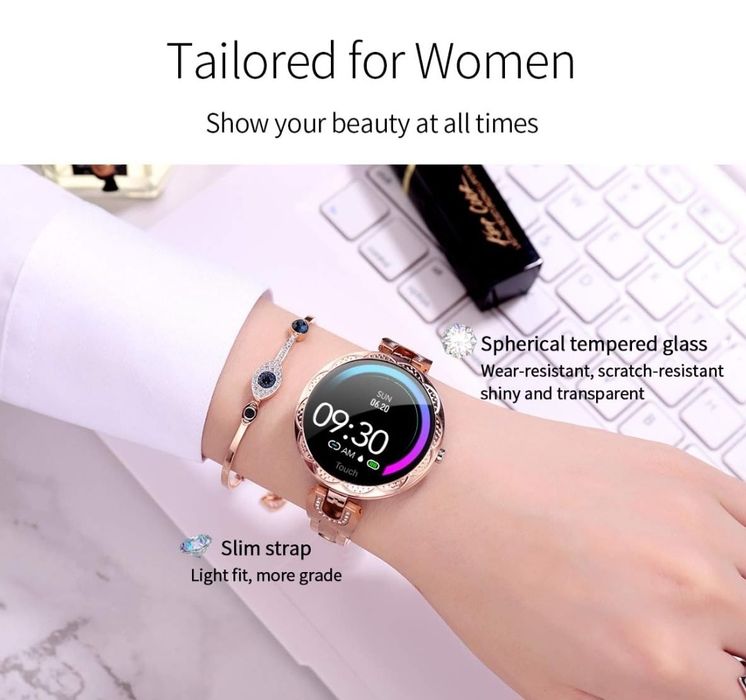 LONGLU Złoty Smartwatch kompatybilny z tel. z systemem iOS Android