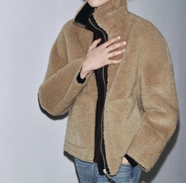 Куртка Zara бежева хутряна S