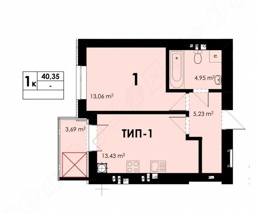 Продаж квартири у новобудові, Однокімнатна 44 м2. ЖК Park Residence