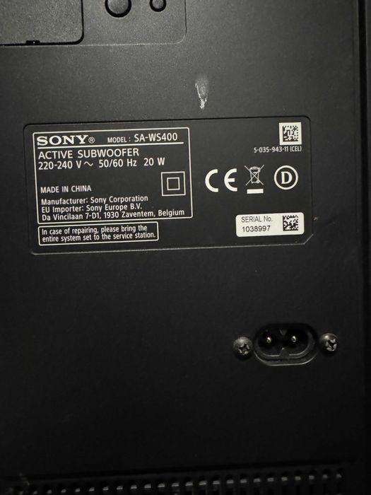 Soundbar Sony HT-S400 + Subwoofer | Pilot | Zasilacz