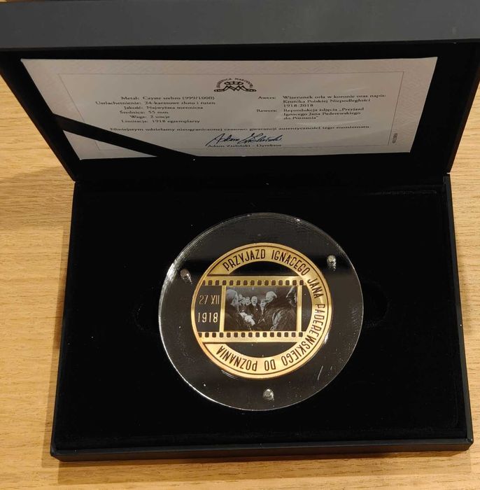 Numizmat kolekcjonerski - Przyjazd Jana Paderewskiego do Poznania.