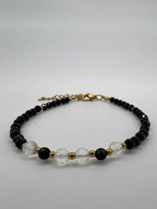 Bransoletka ochronna – Czarny Turmalin & Kryształ Górski | Rękodzieło