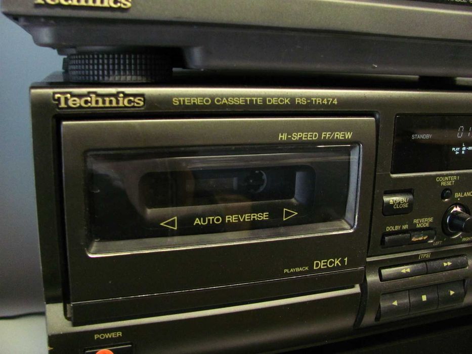 Duża wieża stereo - Technics - tylko Magnetofon Deck dwukasetowy RS-TR474 + instrukcja + okablowanie