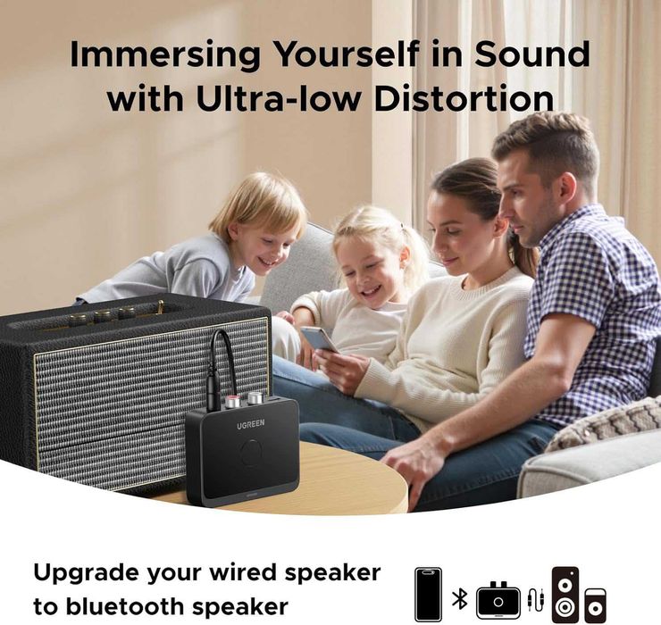 UGREEN Bluetooth 6.0 адаптер LDAC Hi-Fi 3.5 mm 2 RCA 15 час Гарантия!