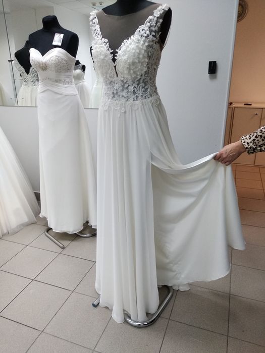 Suknia ślubna sukienka ivory ecru z rozcięciem XS S M 34 36 38