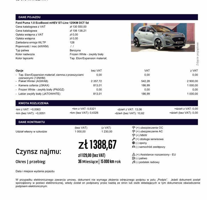 Ford Puma wynajem dlugoterminowy 3 lata- oferta limitowana