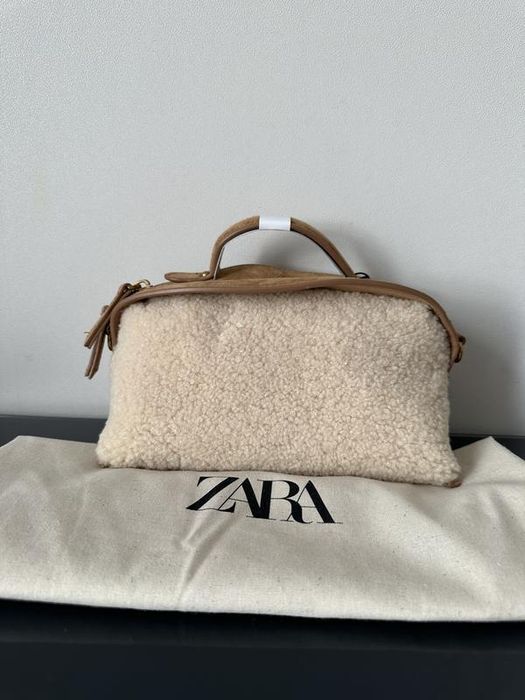 Сумка zara, сумка з штучним хутром zara, бежева сумка zara