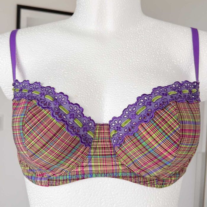 KALYANI markowy biustonosz w kratkę miękki stan idealny 34DD 75DD