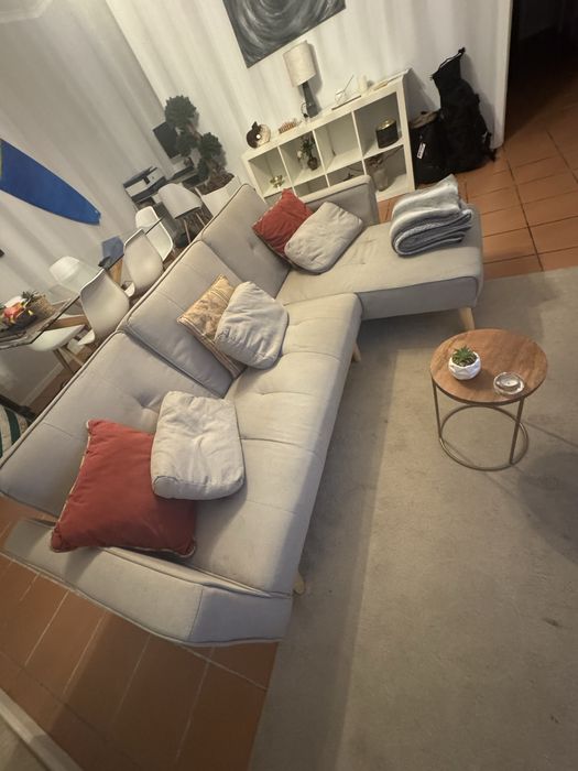 Sofá-cama Chaise Longue de 4 Lugares em Tecido Cupal