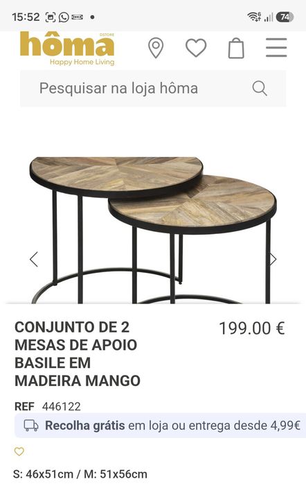 2 mesas Apoio madeira e metal preto