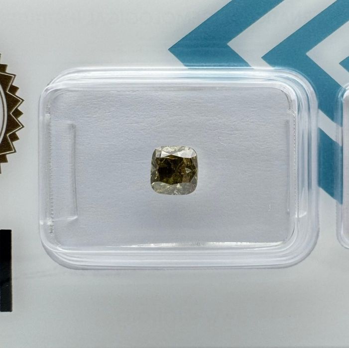 1 Diamante (natural) - 0.66 ct - Almofada - Fancy deep Verde Amarelado