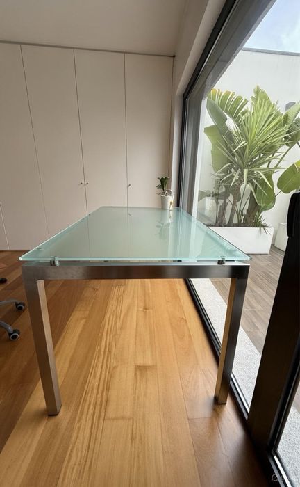 Secretaria Inox handmade tampo vidro fosco