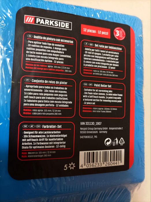 Conjunto de rolos de pintura marca Parkside (novo)