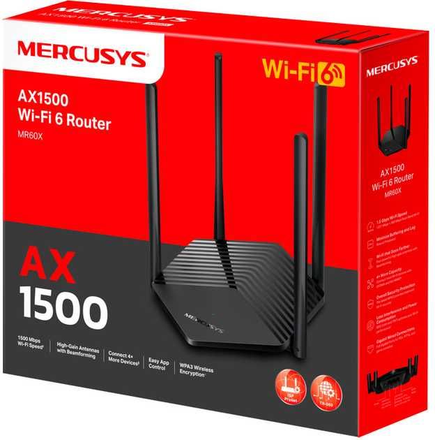 Роутер  Mercusys MR60X Wi-Fi6  / AX1500/ 1 Гбит/с