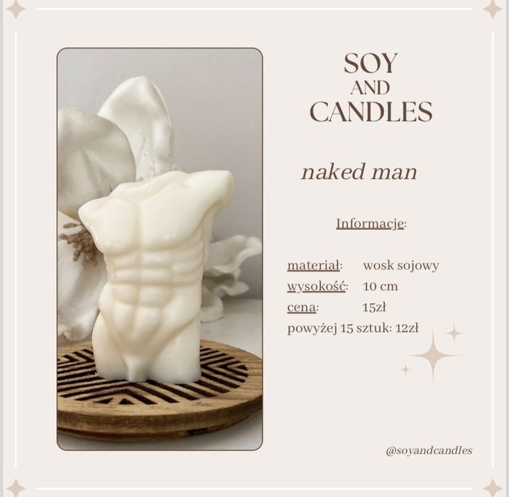 Swieca sojowa - tors mezczyzny, wieczór panieński, urodziny, prezent