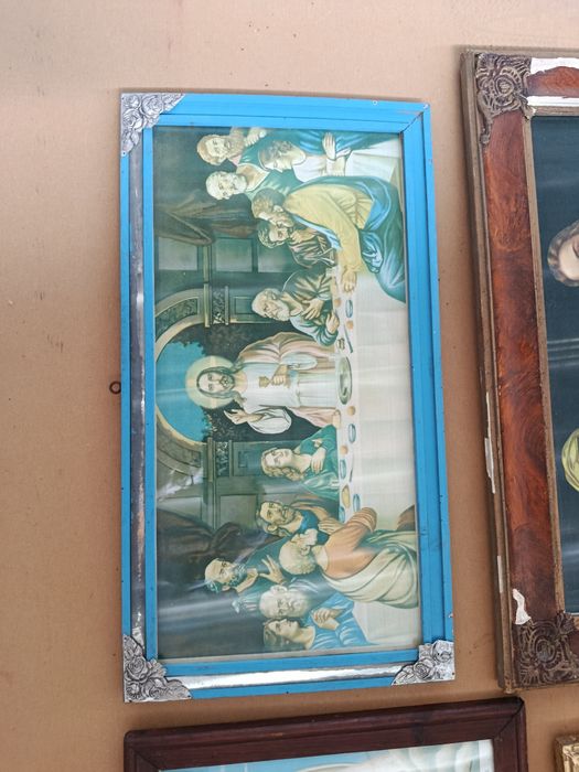 Lote de 7 quadros Religiosos antigos vintage - última ceia, Anjo da Guarda ,Fátima
