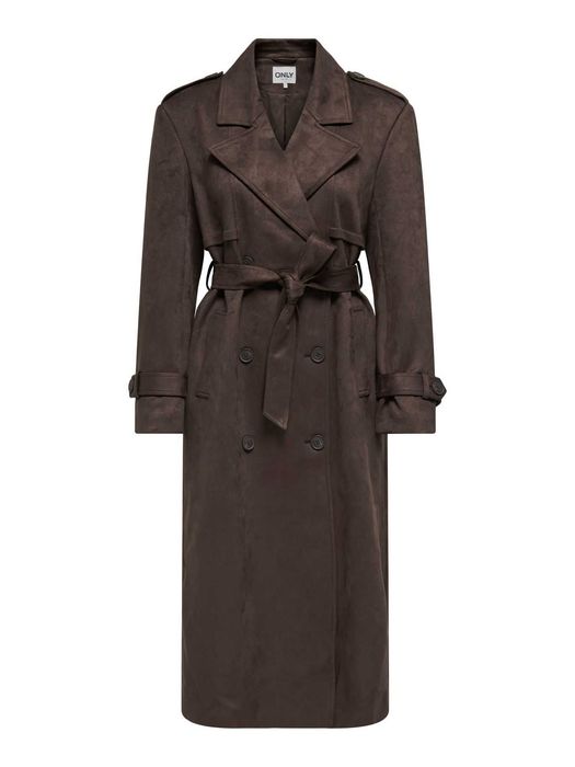 Płaszcz brązowy zamszowy wiązany maxi