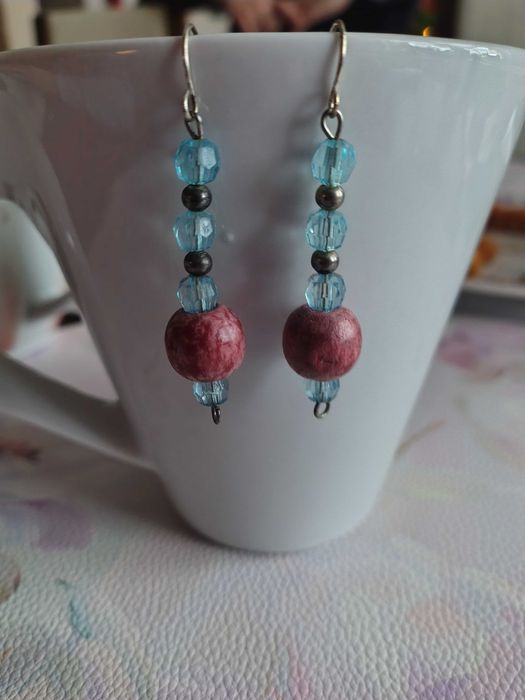 Kolczyki hand made czerwono niebieskie