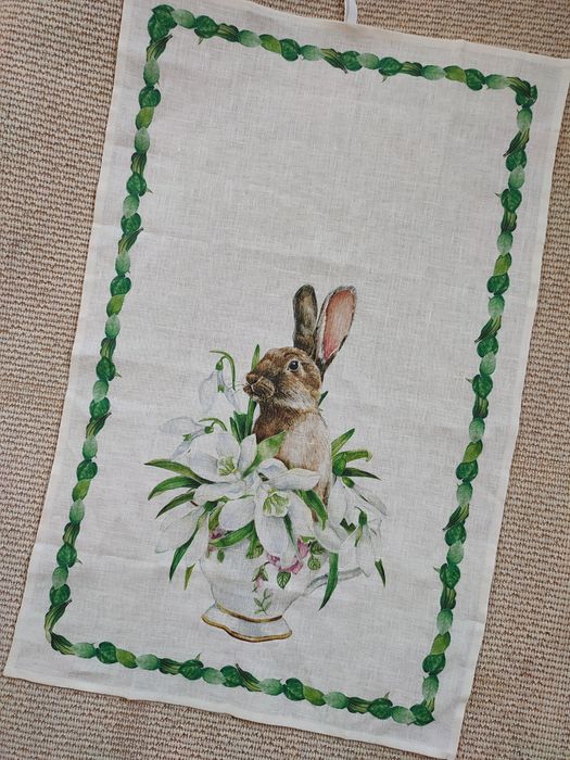 Льняний кухонний рушник "Великодній зайчик". Англія