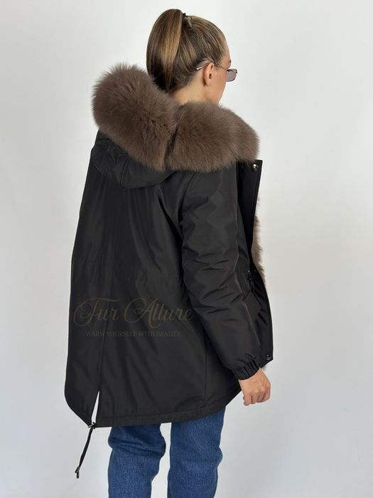 Жіноча зимова чорна парка, куртка з натуральним хутром песця. 42-60 рр