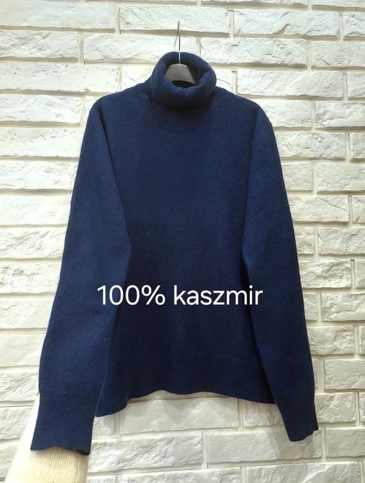 Sweter golf 100% kaszmir granatowy navy vintage