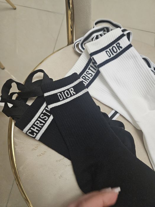 Wiązane skarpety dior białe czarne