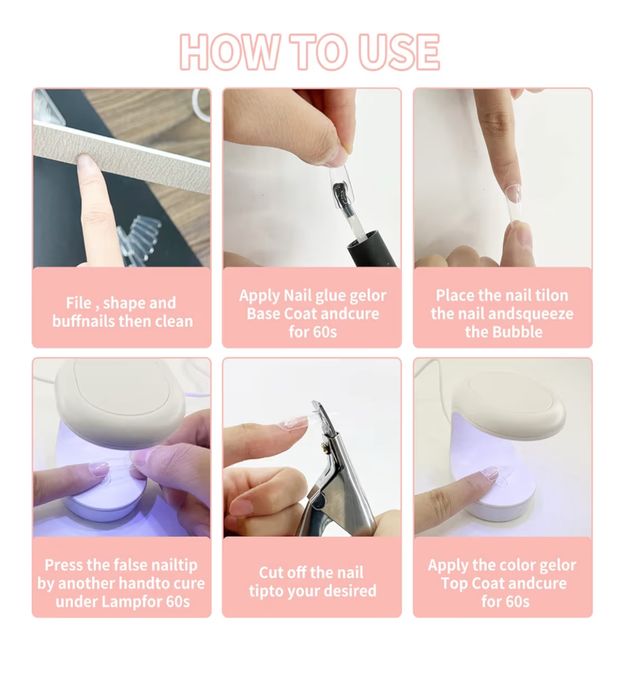 Kit com 500 unhas de gel , lampada UV e cola